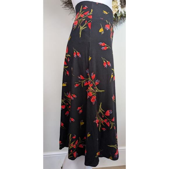 NEW Salaam Flappy Black & Bold Red Floral A-Line Flowy Stretch Skirt Size XL - Picture 5 of 9